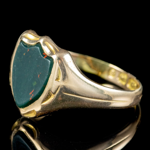 Antique Victorian Bloodstone Shield Signet Ring Dated 1868