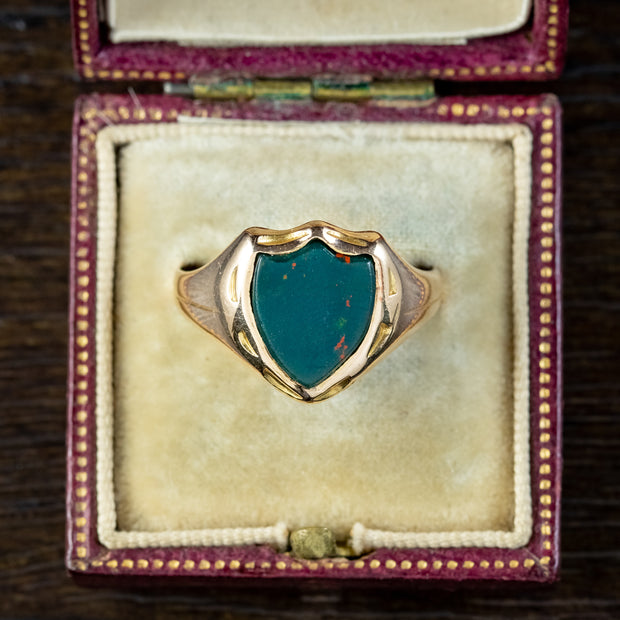 Antique Victorian Bloodstone Shield Signet Ring Dated 1868