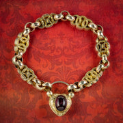 Antique Victorian Bracelet Garnet Heart Padlock Circa 1860 Boxed