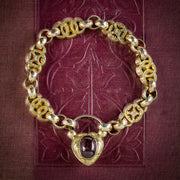 Antique Victorian Bracelet Garnet Heart Padlock Circa 1860 Boxed
