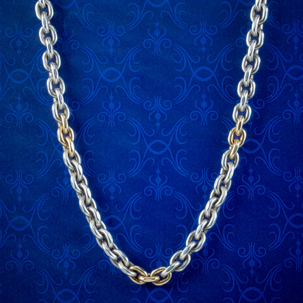 Antique Victorian Cable Link Chain Necklace Silver 18ct Gold