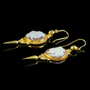 Antique Victorian Cameo Drop Earrings 18ct Gold Circa 1860
