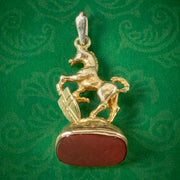 Antique Victorian Carnelian Seal Horse Fob Pendant 9ct Gold