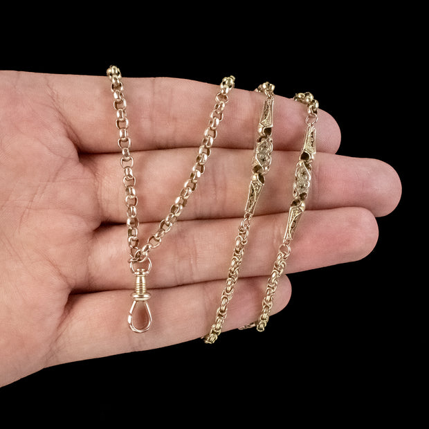 Antique Victorian Celestial Guard Chain Necklace 9ct Gold 