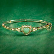 Antique Victorian Chalcedony Pearl Heart Bangle 18ct Gold Circa 1900