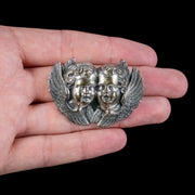 Antique Victorian Cherub Brooch Silver Circa 1860 hand