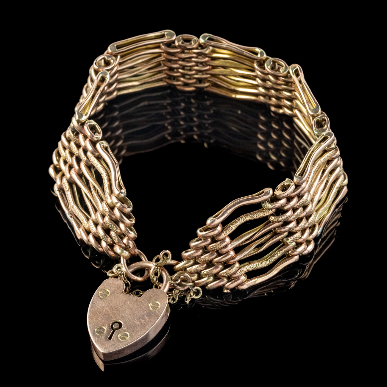 Gate Bracelets Antique Victorian Chunky Gate Bracelet 9ct Gold Heart Padlock ...