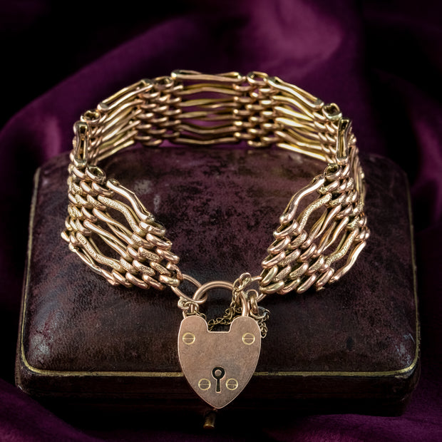 Antique Victorian Chunky Gate Bracelet 9ct Gold Heart Padlock