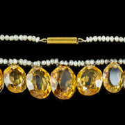 Antique Victorian Citrine Pearl Garland Necklace Circa 1900