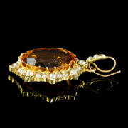 Antique Victorian Citrine Pearl Pendant 15ct Gold