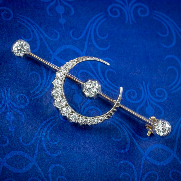 Antique Victorian Diamond Crescent Moon Brooch Silver 18ct Gold