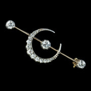 Antique Victorian Diamond Crescent Moon Brooch Silver 18ct Gold