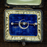 Antique Victorian Diamond Crescent Moon Brooch Silver 18ct Gold