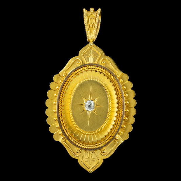 Antique Victorian Diamond Etruscan Revival Locket 18ct Gold With Box 