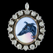 Antique Victorian Diamond Greyhound Locket Pendant Silver Circa 1870
