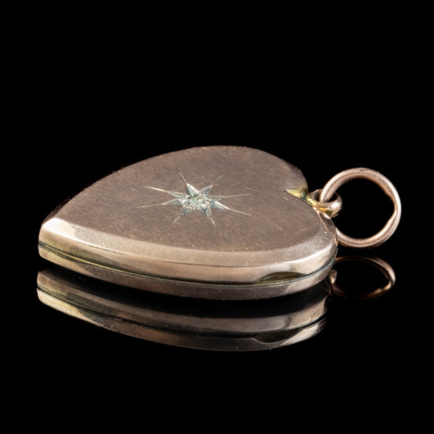 Antique Victorian Diamond Heart Locket 9ct Gold