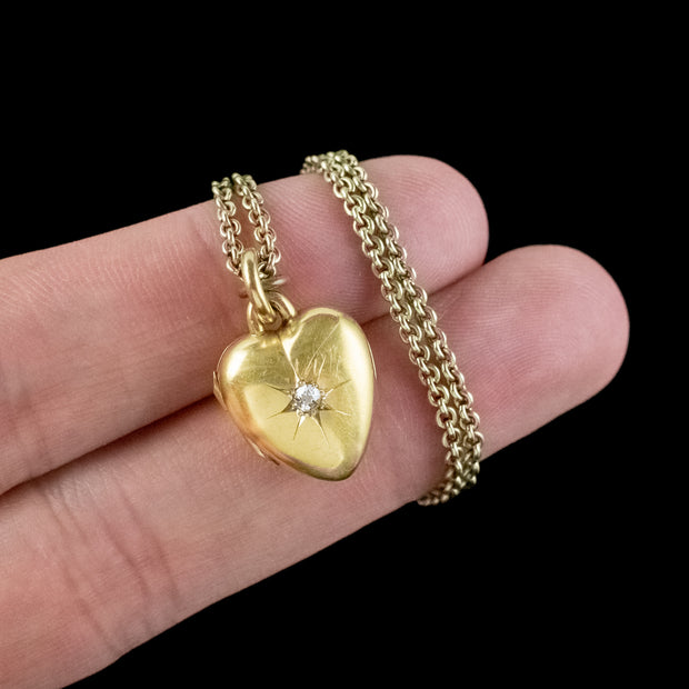Antique Victorian Diamond Heart Locket Necklace With Heart Box Dated 1876