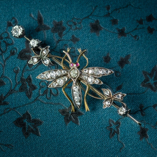 Antique Victorian Diamond Insect Brooch Silver 18ct Gold Circa 1900