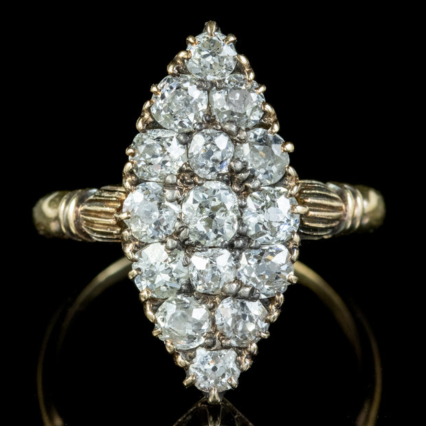 Antique Victorian Diamond Navette Cluster Ring 2ct Of Diamond 