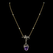 Antique Victorian Diamond Pearl Amethyst Heart Pendant Necklace Circa 1900