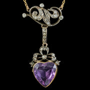 Antique Victorian Diamond Pearl Amethyst Heart Pendant Necklace Circa 1900