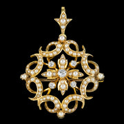 Antique Victorian Diamond Pearl Pendant Brooch 18ct Gold