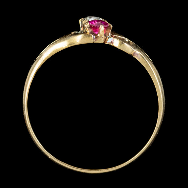 Antique Victorian Diamond Ruby Toi Et Moi Twist Ring 