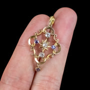 Antique Victorian Diamond Sapphire Pendant 15ct Gold Circa 1900