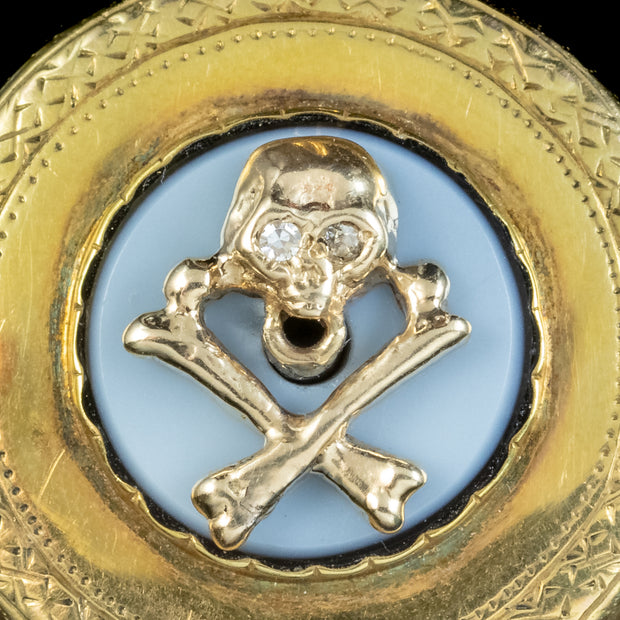 Antique Victorian Diamond Skull Agate Locket 18ct Gold