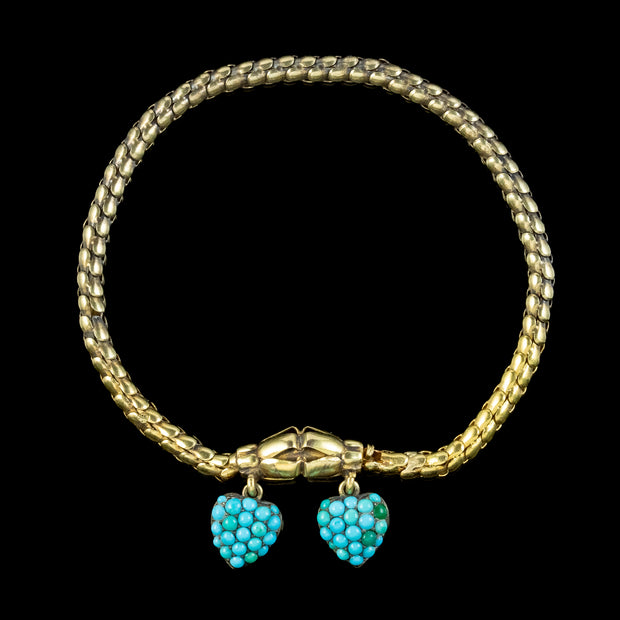 Antique Victorian Turquoise Heart Locket Mourning Bracelet 18ct Gold 