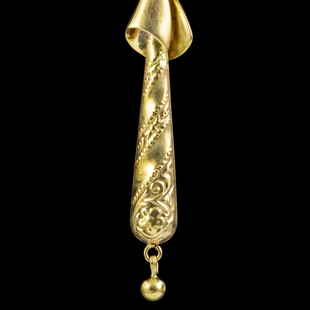 Antique Victorian Drop Earrings 15ct Gold Circa 1880 close