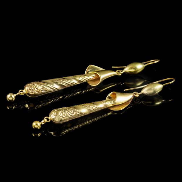 Antique Victorian Drop Earrings 15ct Gold Circa 1880 side