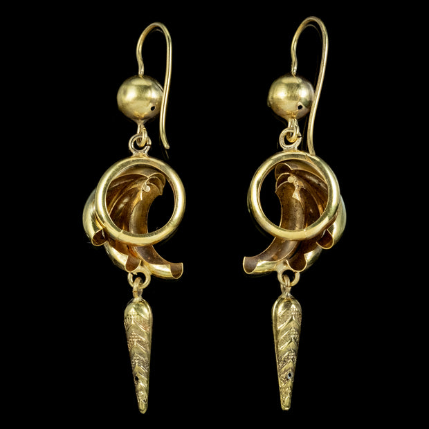 Antique Victorian Drop Earrings 9ct Gold Circa 1880 back