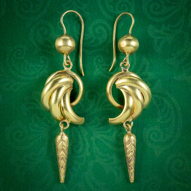 Antique Victorian Drop Earrings 9ct Gold Circa 1880