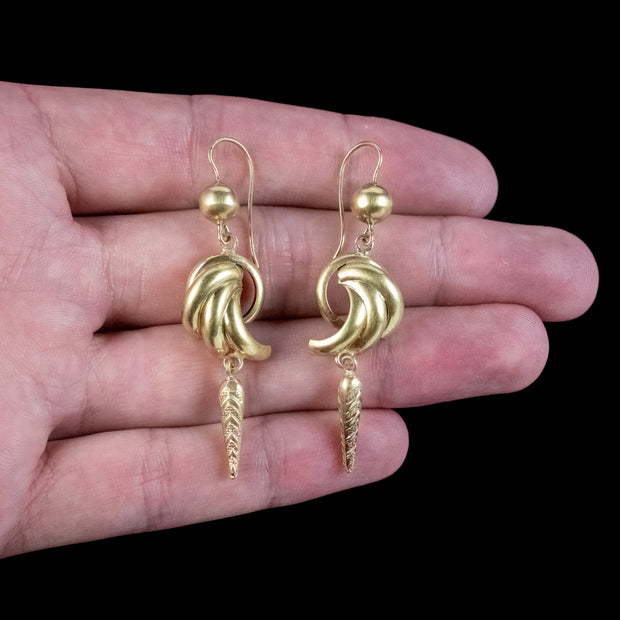 Antique Victorian Drop Earrings 9ct Gold Circa 1880 hand