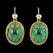 Antique Victorian Egyptian Revival Scarab Earrings 9ct Gold