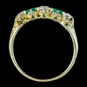 Antique Victorian Emerald Diamond Five Stone Ring 0.50ct Of Emerald