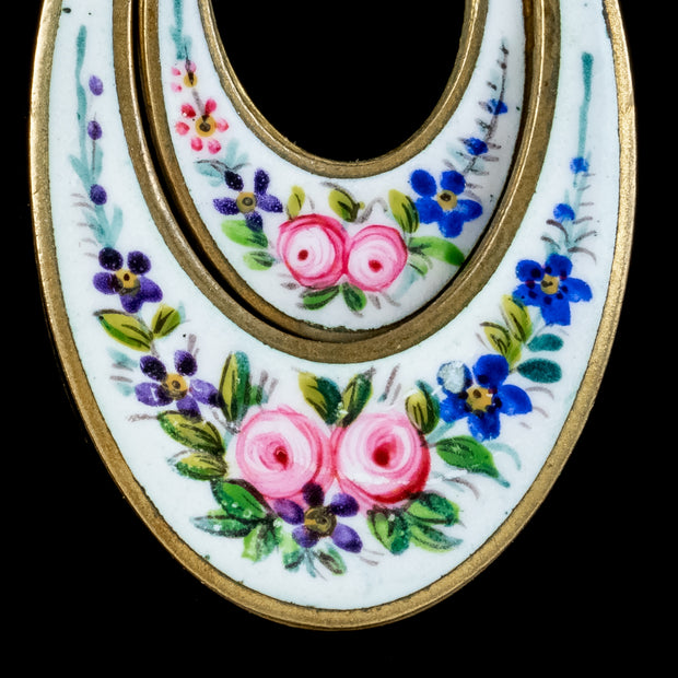 Antique Victorian Enamel Floral Earrings Circa 1900