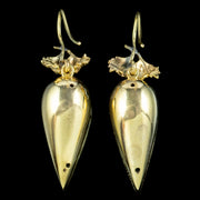 Antique Victorian Engraved Drop Earrings Pinchbeck 18ct Gold Gilt Circa 1880