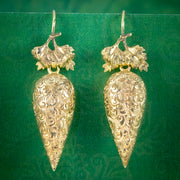 Antique Victorian Engraved Drop Earrings Pinchbeck 18ct Gold Gilt Circa 1880