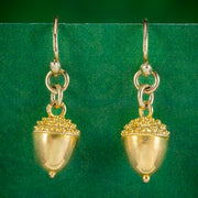 Antique Victorian Etruscan Acorn Drop Earrings 15ct Gold