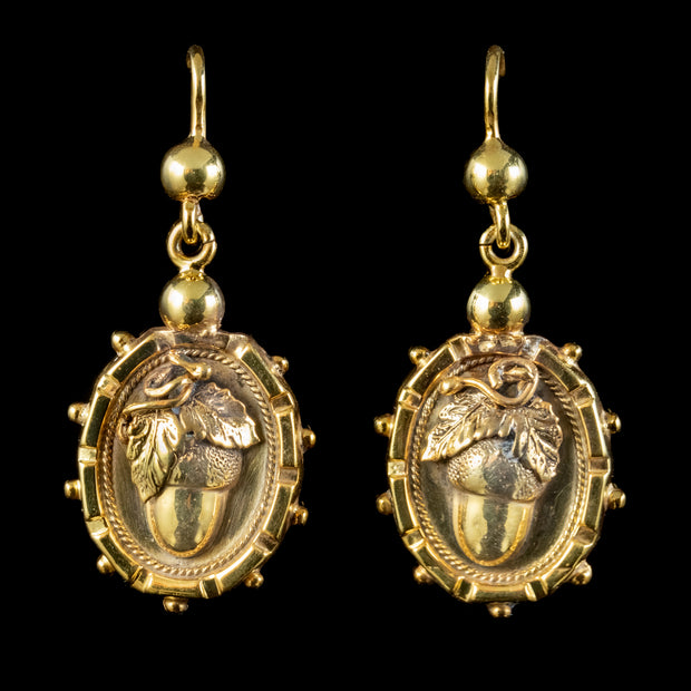 Antique Victorian Etruscan Acorn Earrings Silver Gold Gilt Circa 1860