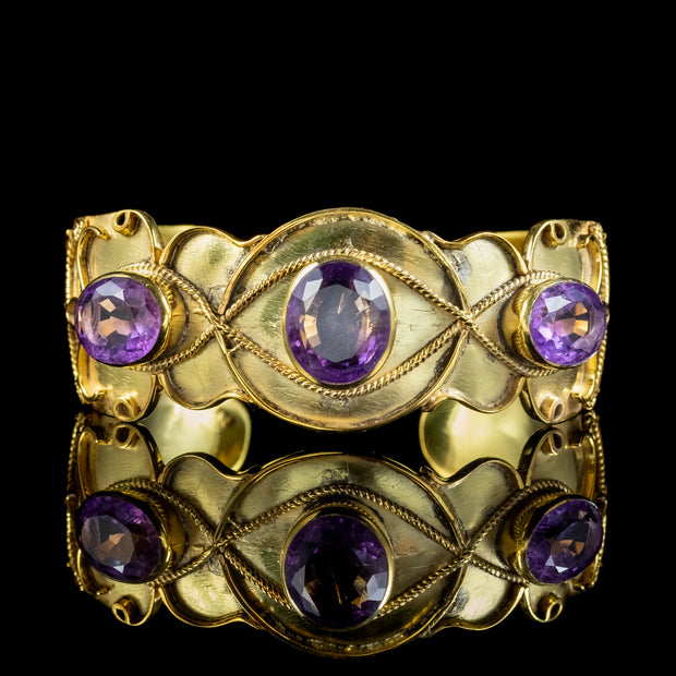 Antique Victorian Etruscan Amethyst Bangle 18ct Gold On Silver Circa 1880 front