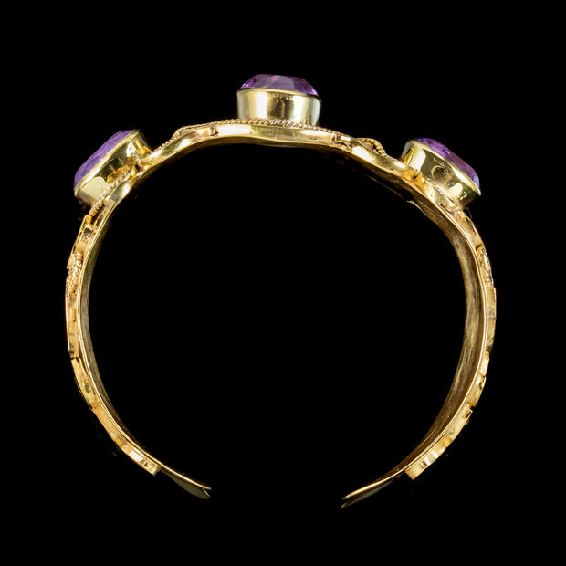 Antique Victorian Etruscan Amethyst Bangle 18ct Gold On Silver Circa 1880 top