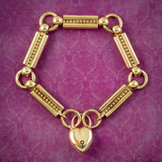 Antique Victorian Etruscan Bracelet With Heart Padlock 15ct Gold