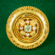 Antique Victorian Etruscan Chrysoberyl Pearl Brooch 18ct Gold With Box