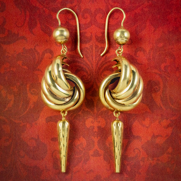 Antique Victorian Etruscan Drop Earrings 18ct Gold Circa 1870