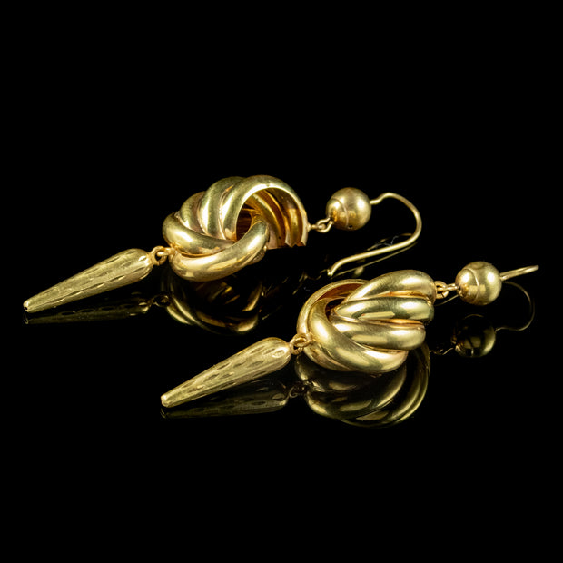 Antique Victorian Etruscan Drop Earrings 18ct Gold Circa 1870