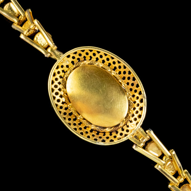 Antique Victorian Etruscan Revival Cabochon Garnet Diamond Bracelet 18ct Gold Circa 1880