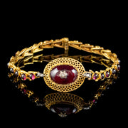 Antique Victorian Etruscan Revival Cabochon Garnet Diamond Bracelet 18ct Gold Circa 1880